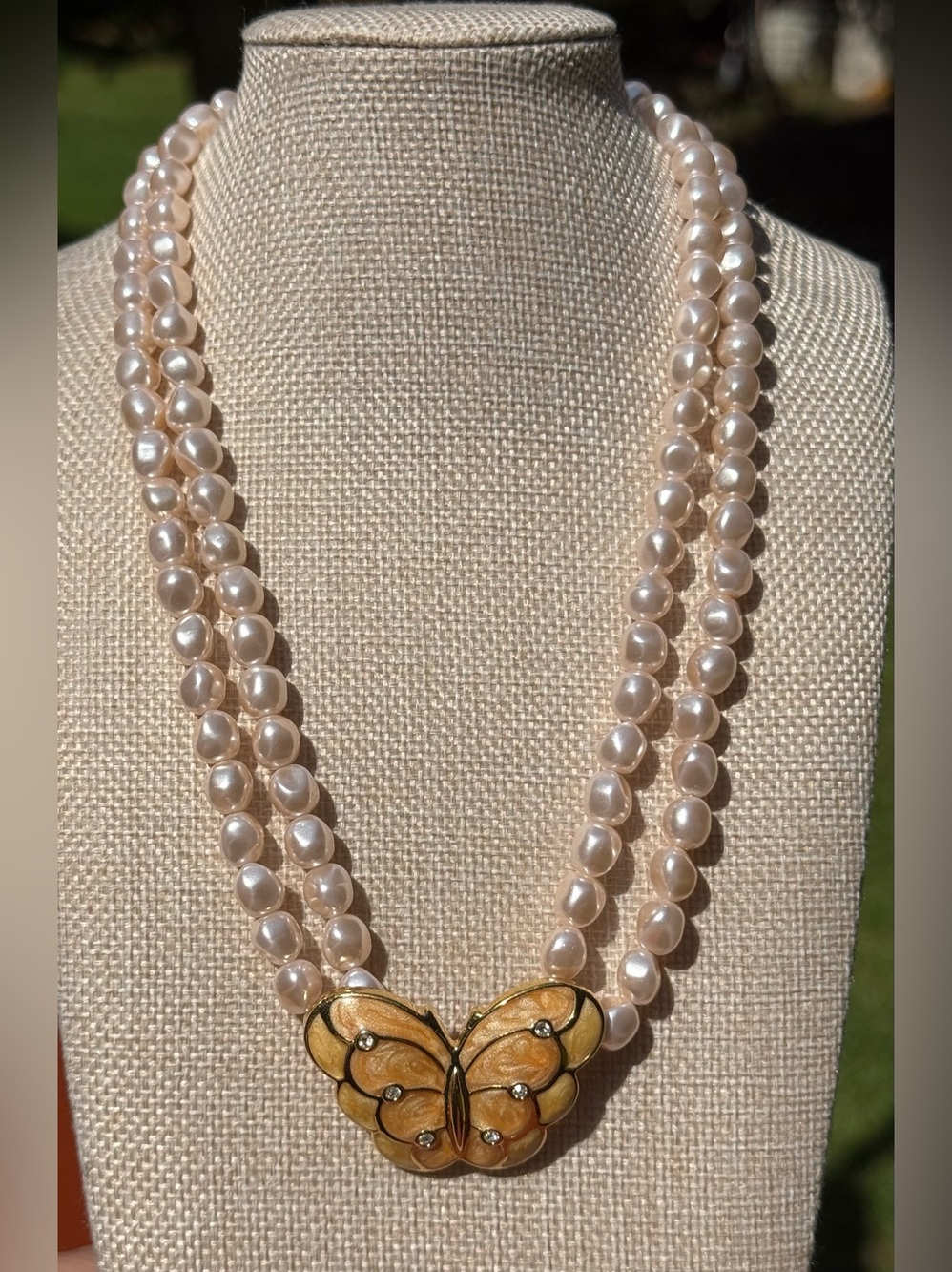Vintage KJL for Avon Necklace Papillon Faux Pearl Butterfly 19"